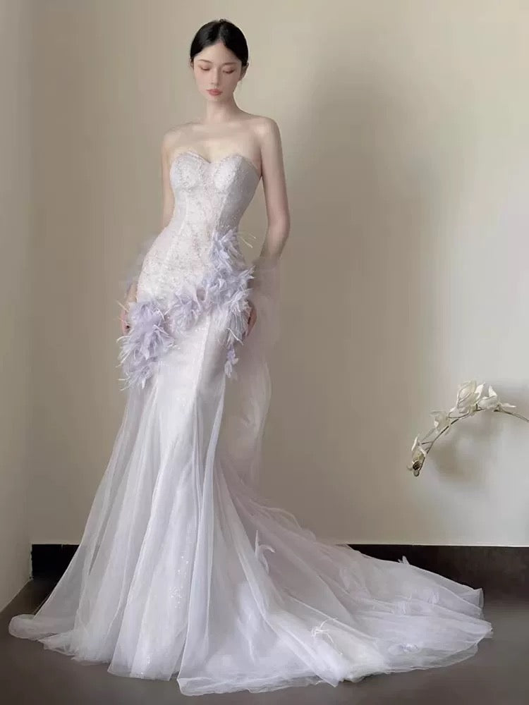 Sexy Mermaid Sweetheart Light Lilac Tulle Prom Dresses Party Dress Summer 20th Birthday Outfits Birthday Dresses W0796