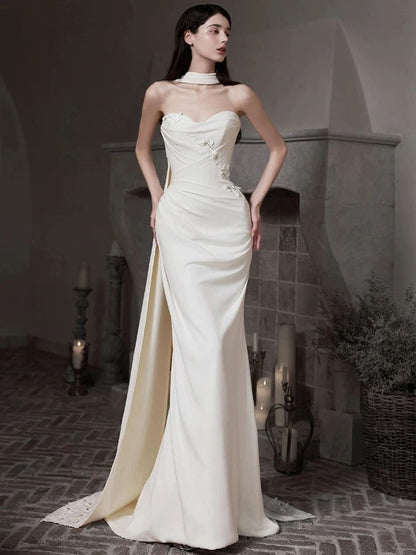 Pretty Wedding Dress Mermaid Sweetheart White Long Satin Wedding Dresses Bridal Gowns Brides Gown W0798
