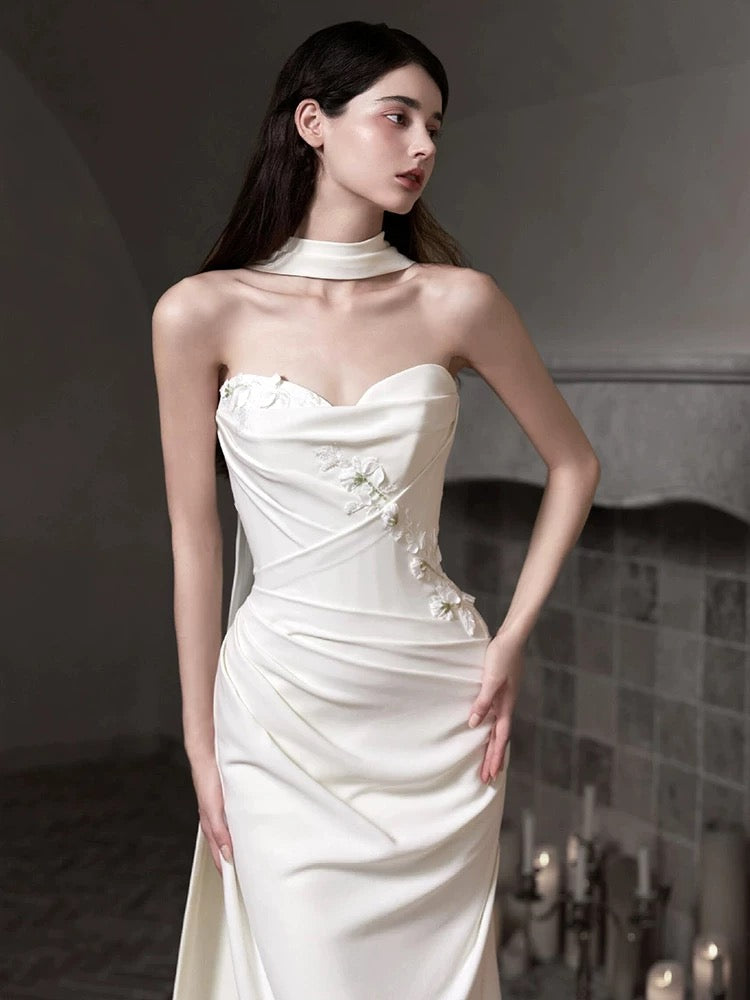 Pretty Wedding Dress Mermaid Sweetheart White Long Satin Wedding Dresses Bridal Gowns Brides Gown W0798