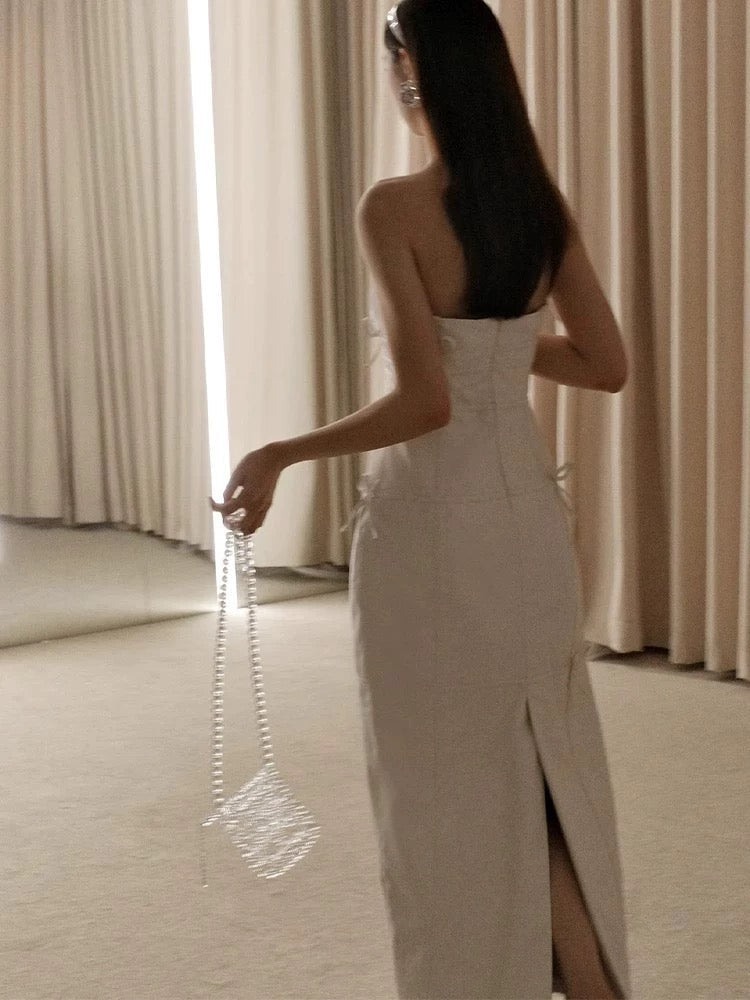 Vintage Wedding Dress Sheath Strapless Ivory Bow-knot Summer Beach Long Wedding Dresses Bridal Gowns W0799