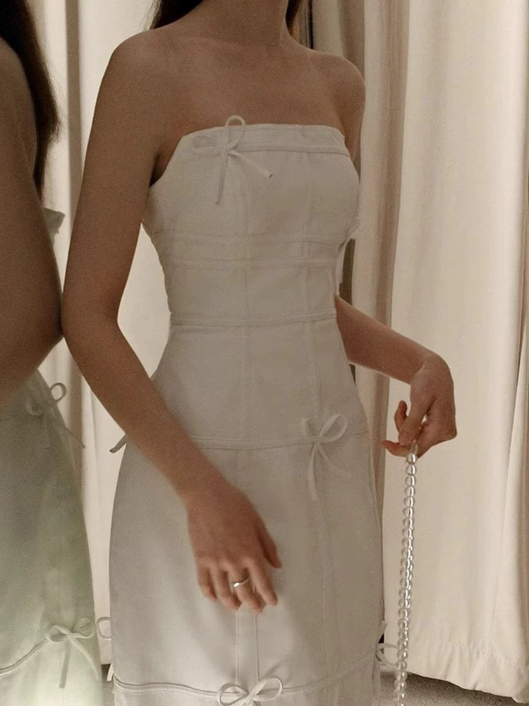 Vintage Wedding Dress Sheath Strapless Ivory Bow-knot Summer Beach Long Wedding Dresses Bridal Gowns W0799