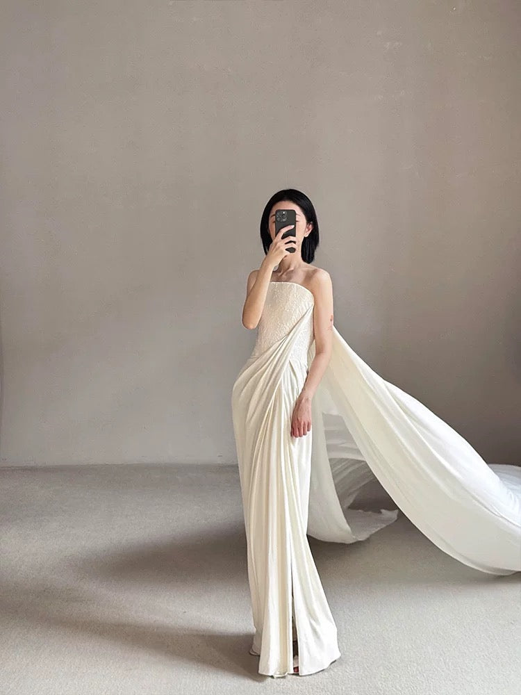 Pretty Wedding Dress Sheath Strapless White Long Satin Wedding Dresses Bridal Gowns Brides Gown W804