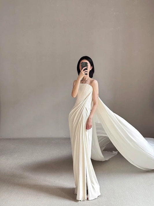 Pretty Wedding Dress Sheath Strapless White Long Satin Wedding Dresses Bridal Gowns Brides Gown W804