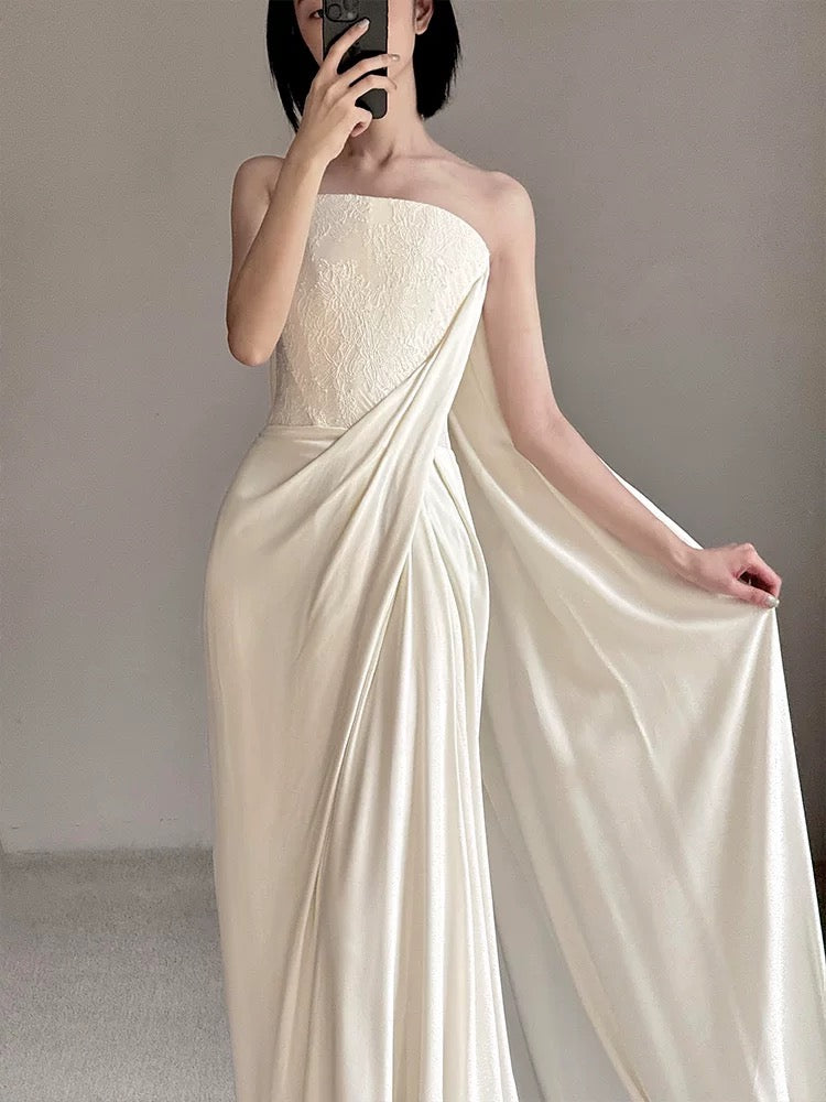 Pretty Wedding Dress Sheath Strapless White Long Satin Wedding Dresses Bridal Gowns Brides Gown W804