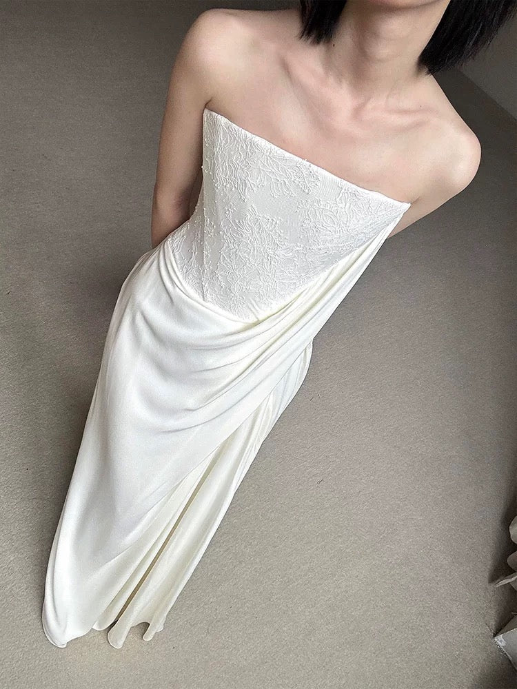 Pretty Wedding Dress Sheath Strapless White Long Satin Wedding Dresses Bridal Gowns Brides Gown W804