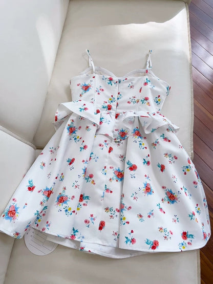 Pretty A line Spaghetti Straps White Floral Summer 16th Birthday Dresses For Teens Hoco Dress Mini 18th Birthday Outfit Cocktail Dresses For Women W822