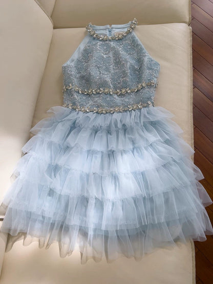Pretty A line Scoop Light Sky Blue Summer 16th Birthday Dresses For Teens Hoco Dress Mini 18th Birthday Outfit Cocktail Dresses For Women W825