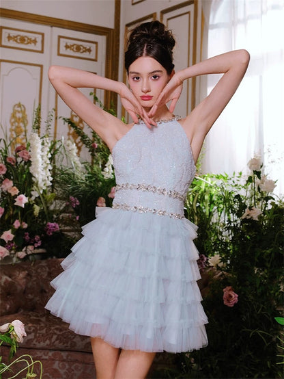 Pretty A line Scoop Light Sky Blue Summer 16th Birthday Dresses For Teens Hoco Dress Mini 18th Birthday Outfit Cocktail Dresses For Women W825