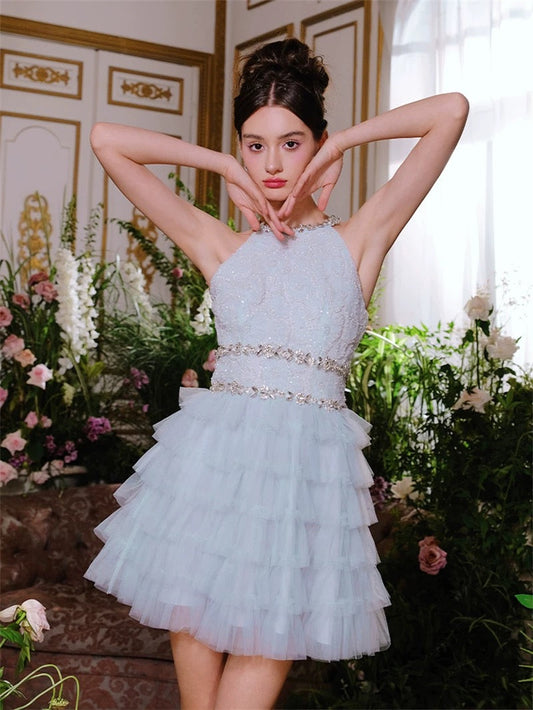 Pretty A line Scoop Light Sky Blue Summer 16th Birthday Dresses For Teens Hoco Dress Mini 18th Birthday Outfit Cocktail Dresses For Women W825