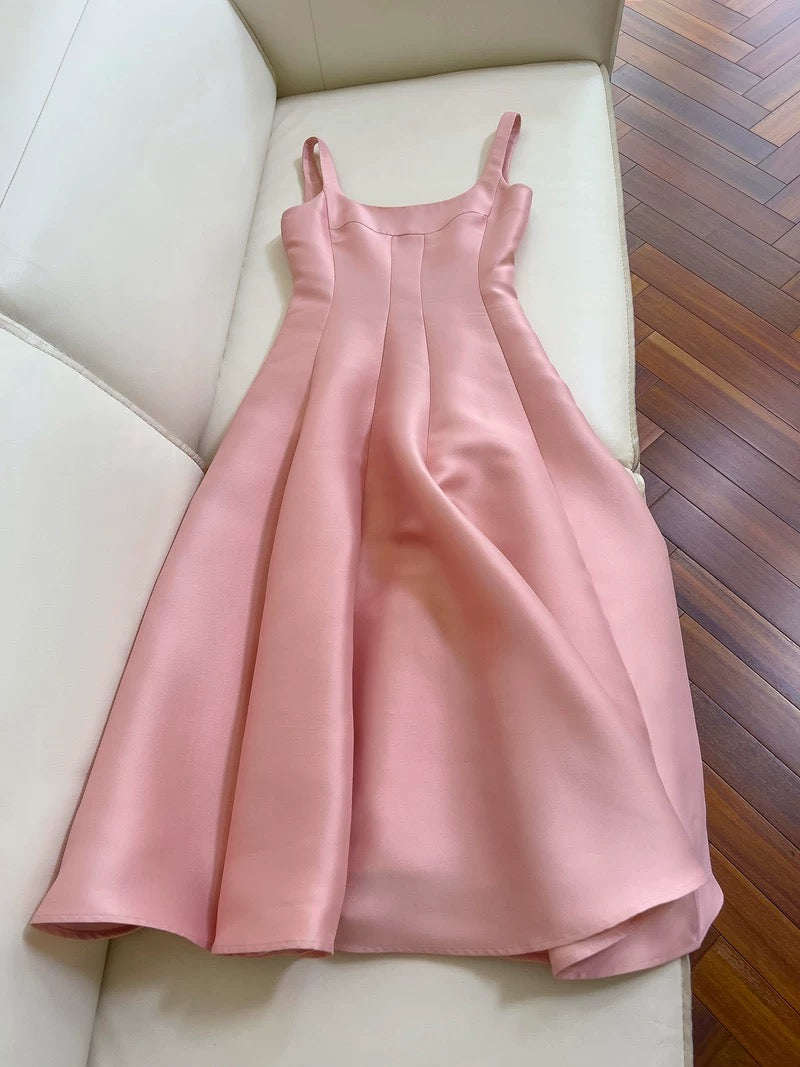 Vintage A line Square Neck Pink Long Evening Party Gowns Evening Formal Dresses Prom Dress W826