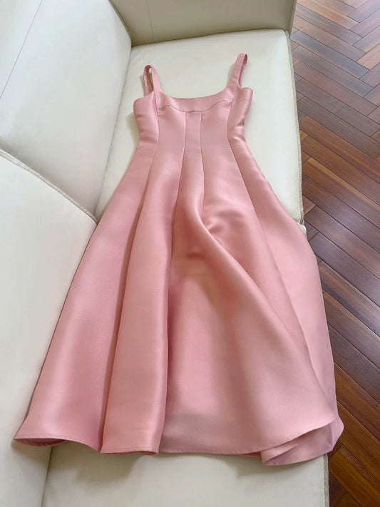 Vintage A line Square Neck Pink Long Evening Party Gowns Evening Formal Dresses Prom Dress W826