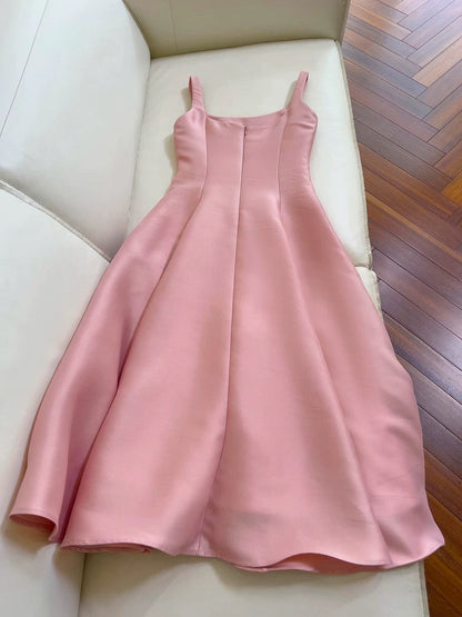Vintage A line Square Neck Pink Long Evening Party Gowns Evening Formal Dresses Prom Dress W826