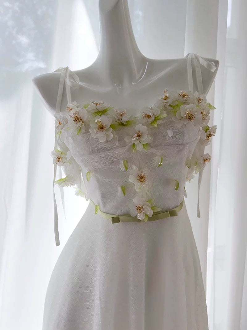 Vintage A line Spaghetti Straps White Long Evening Party Gowns Evening Formal Dresses Prom Dress W829