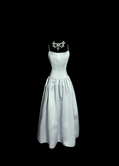 Vintage A Line Spaghetti Straps Light Sky Blue Satin Prom Dresses Party Dress Summer 22th Birthday Outfits 18th Birthday Dresses W831