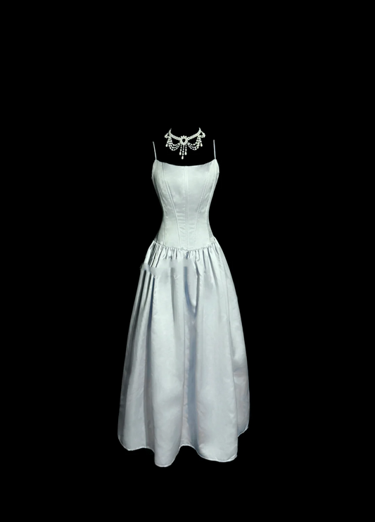 Vintage A Line Spaghetti Straps Light Sky Blue Satin Prom Dresses Party Dress Summer 22th Birthday Outfits 18th Birthday Dresses W831