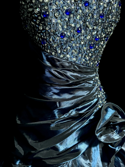 Vintage Mermaid Sweetheart Navy Blue Taffeta Long Prom Dresses Party Dress Birthday Outfits Graduation Dresses W838