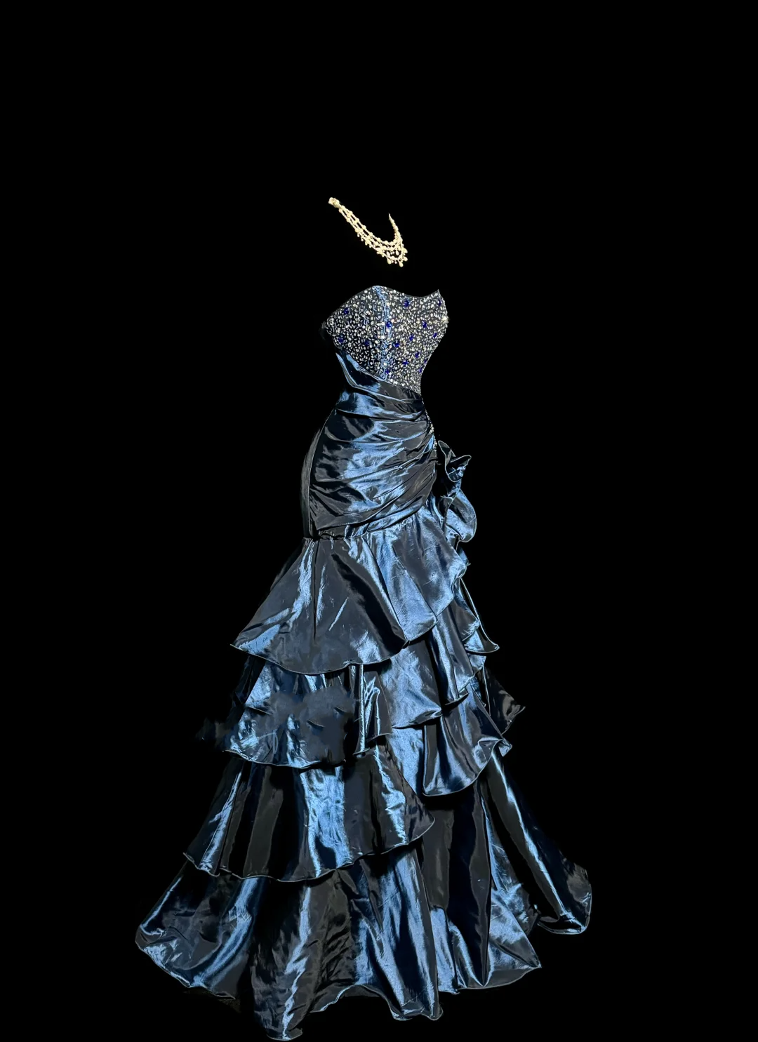 Vintage Mermaid Sweetheart Navy Blue Taffeta Long Prom Dresses Party Dress Birthday Outfits Graduation Dresses W838