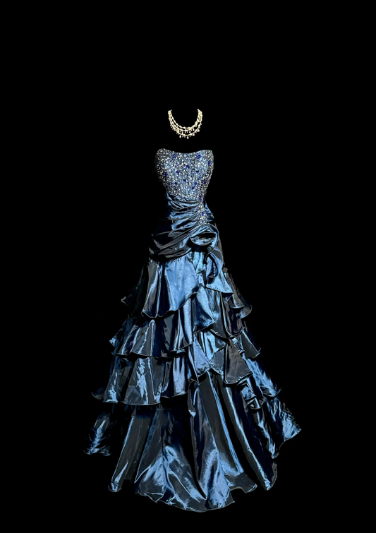 Vintage Mermaid Sweetheart Navy Blue Taffeta Long Prom Dresses Party Dress Birthday Outfits Graduation Dresses W838