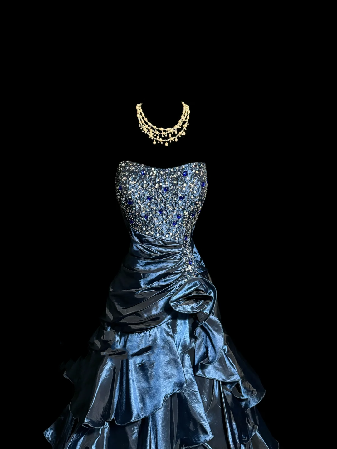 Vintage Mermaid Sweetheart Navy Blue Taffeta Long Prom Dresses Party Dress Birthday Outfits Graduation Dresses W838