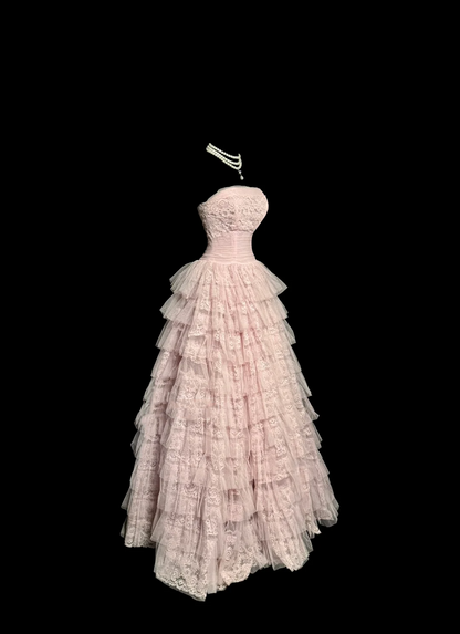 Pretty Ball Gown Strapless Tulle Light Pink Long Quinceanera Dress Formal Gowns Vestido De 15 Anos Sweet 16 Dress W839