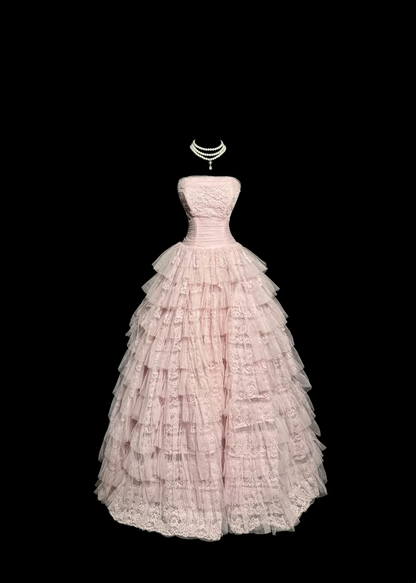 Pretty Ball Gown Strapless Tulle Light Pink Long Quinceanera Dress Formal Gowns Vestido De 15 Anos Sweet 16 Dress W839