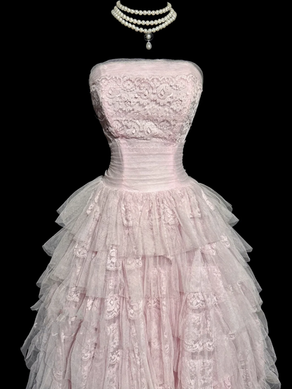 Pretty Ball Gown Strapless Tulle Light Pink Long Quinceanera Dress Formal Gowns Vestido De 15 Anos Sweet 16 Dress W839