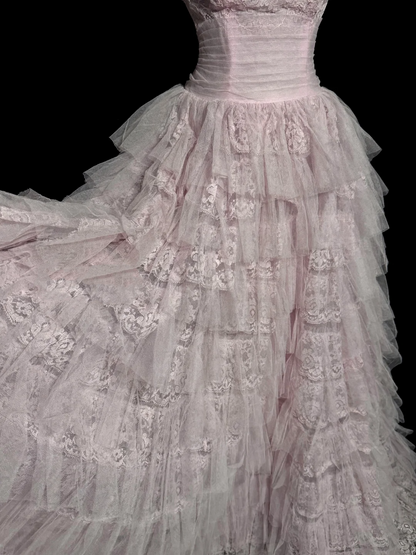 Pretty Ball Gown Strapless Tulle Light Pink Long Quinceanera Dress Formal Gowns Vestido De 15 Anos Sweet 16 Dress W839