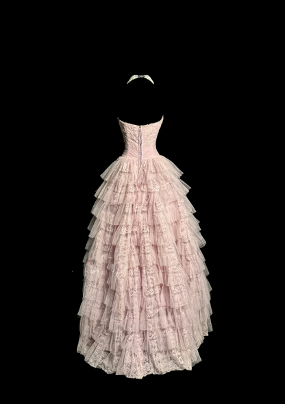 Pretty Ball Gown Strapless Tulle Light Pink Long Quinceanera Dress Formal Gowns Vestido De 15 Anos Sweet 16 Dress W839