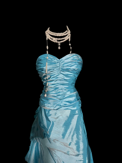 Pretty Ball Gown Sweetheart Blue Taffeta Long Quinceanera Dress Formal Gowns Vestido De 15 Anos Sweet 16 Dress W841