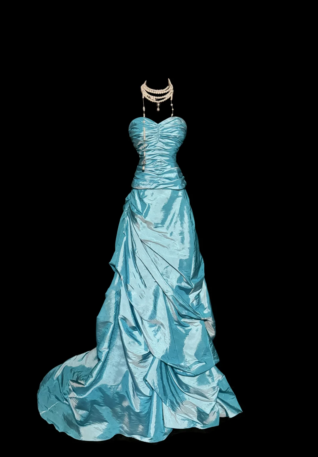 Pretty Ball Gown Sweetheart Blue Taffeta Long Quinceanera Dress Formal Gowns Vestido De 15 Anos Sweet 16 Dress W841