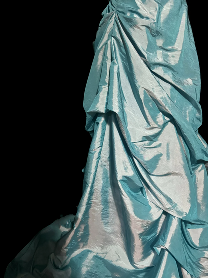 Pretty Ball Gown Sweetheart Blue Taffeta Long Quinceanera Dress Formal Gowns Vestido De 15 Anos Sweet 16 Dress W841