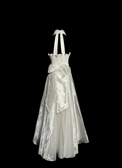 Vintage Bridal Gown 1960s Ball Gown Halter White Sleeveless Lace Long Wedding Dresses Elegant Bridal Gowns W840