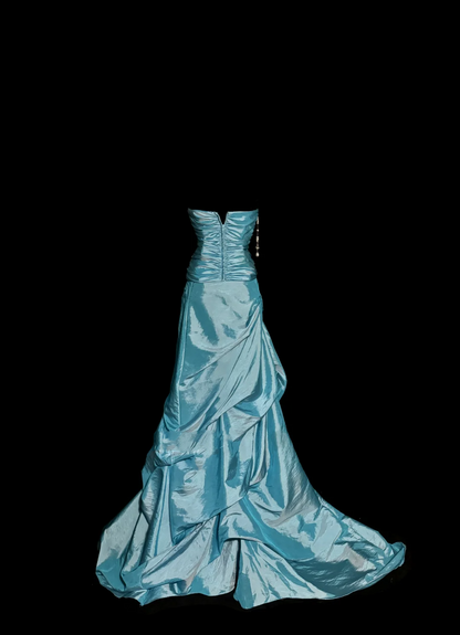 Pretty Ball Gown Sweetheart Blue Taffeta Long Quinceanera Dress Formal Gowns Vestido De 15 Anos Sweet 16 Dress W841