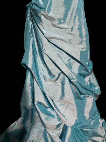 Pretty Ball Gown Sweetheart Blue Taffeta Long Quinceanera Dress Formal Gowns Vestido De 15 Anos Sweet 16 Dress W841