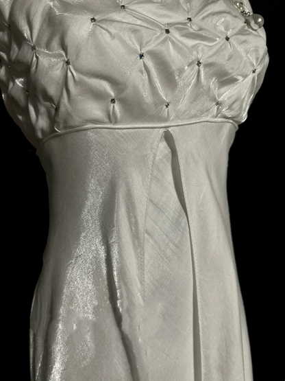 Vintage Mermaid Spaghetti Straps White Satin Long Prom Dresses Party Dress Birthday Outfits Graduation Dresses W843