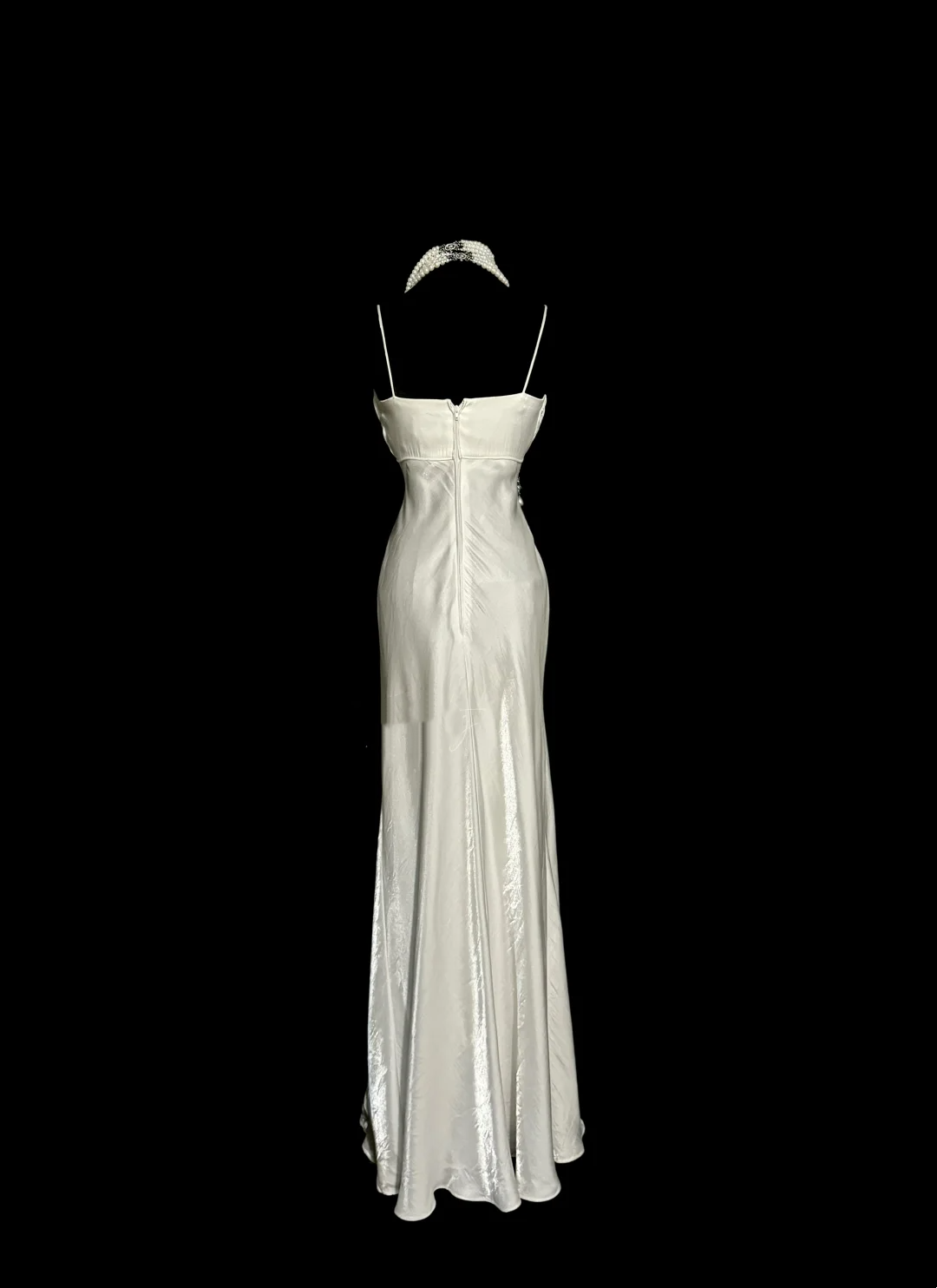 Vintage Mermaid Spaghetti Straps White Satin Long Prom Dresses Party Dress Birthday Outfits Graduation Dresses W843