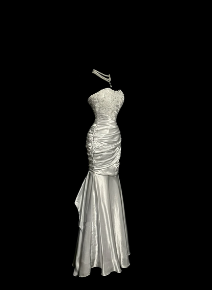 Vintage Mermaid Sweetheart White Satin Long Prom Dresses Party Dress 20th Birthday Outfits Graduation Dresses W845