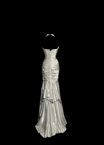 Vintage Mermaid Sweetheart White Satin Long Prom Dresses Party Dress 20th Birthday Outfits Graduation Dresses W845