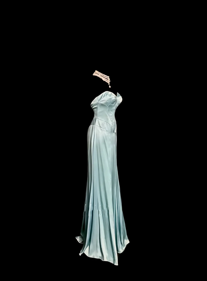 Vintage Mermaid Sweetheart Light Sky Blue Satin Long Prom Dresses Party Dress 20th Birthday Outfits Graduation Dresses W846