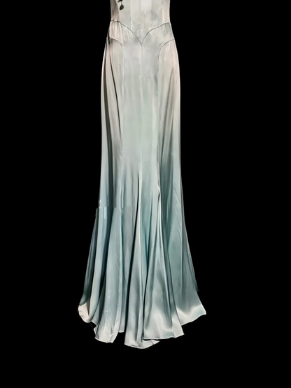 Vintage Mermaid Sweetheart Light Sky Blue Satin Long Prom Dresses Party Dress 20th Birthday Outfits Graduation Dresses W846