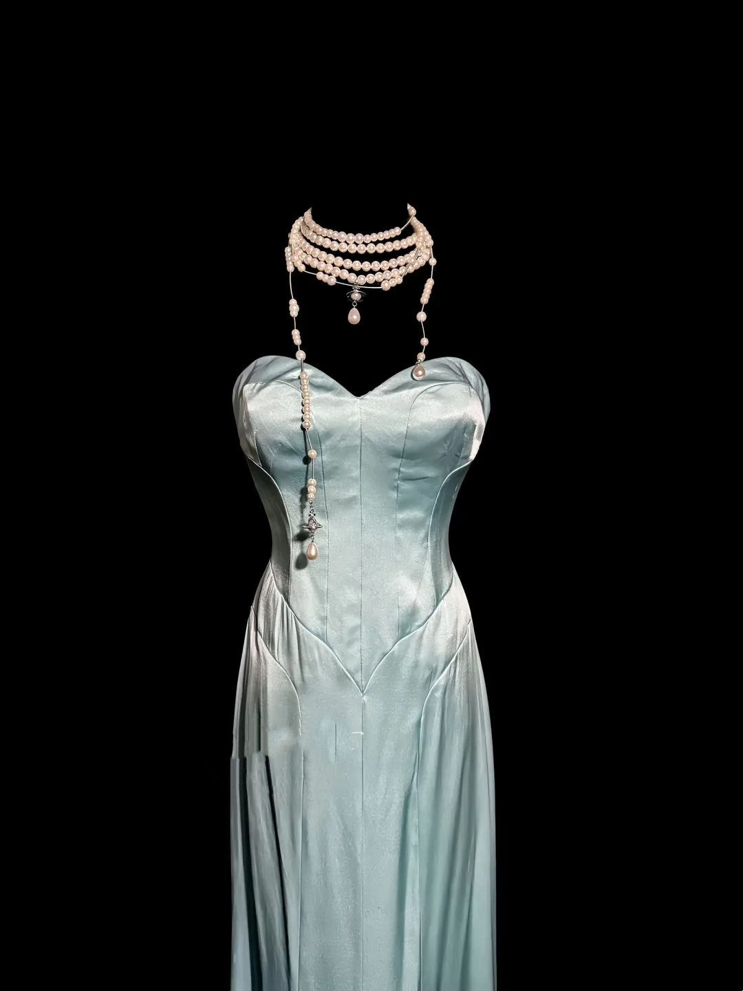 Vintage Mermaid Sweetheart Light Sky Blue Satin Long Prom Dresses Party Dress 20th Birthday Outfits Graduation Dresses W846