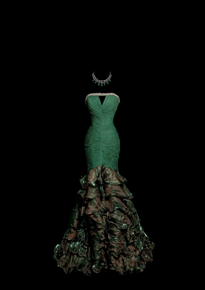 Vintage Mermaid Strapless Dark Green 90s Long Prom Dresses Party Dress 20th Birthday Outfits Graduation Dresses W850