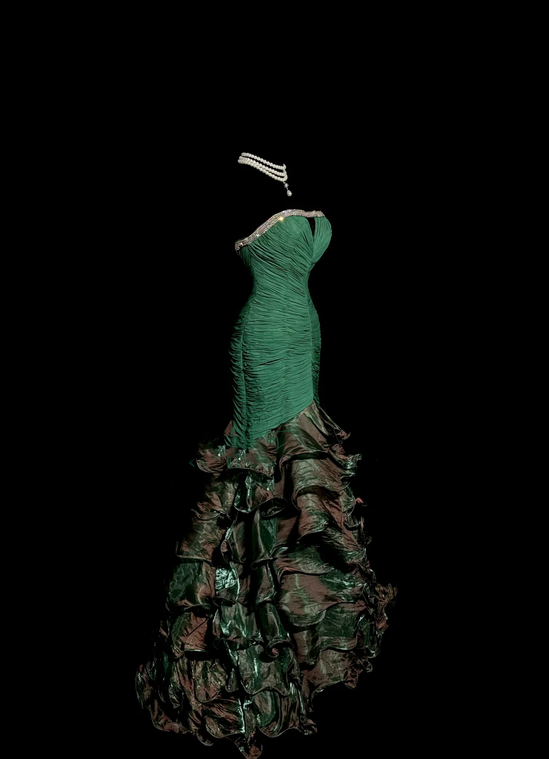 Vintage Mermaid Strapless Dark Green 90s Long Prom Dresses Party Dress 20th Birthday Outfits Graduation Dresses W850