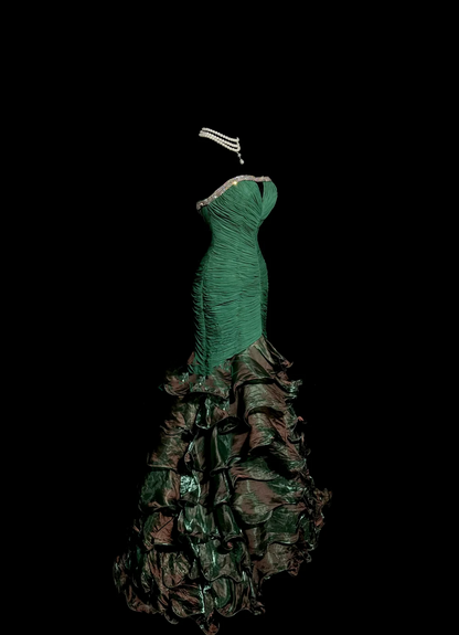 Vintage Mermaid Strapless Dark Green 90s Long Prom Dresses Party Dress 20th Birthday Outfits Graduation Dresses W850