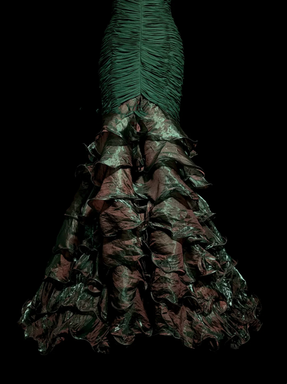 Vintage Mermaid Strapless Dark Green 90s Long Prom Dresses Party Dress 20th Birthday Outfits Graduation Dresses W850