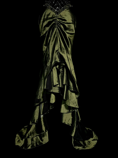 Vintage Mermaid Halter Olive Green 1950s Retro Classy Satin Long Prom Dresses Party Dress 21st Birthday Outfits Graduation Dresses W852