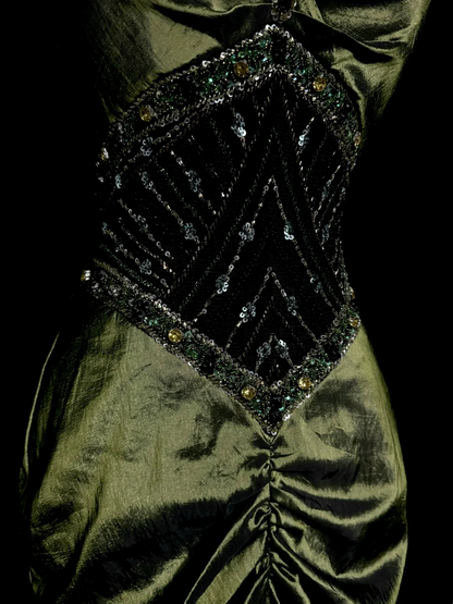 Vintage Mermaid Halter Olive Green 1950s Retro Classy Satin Long Prom Dresses Party Dress 21st Birthday Outfits Graduation Dresses W852