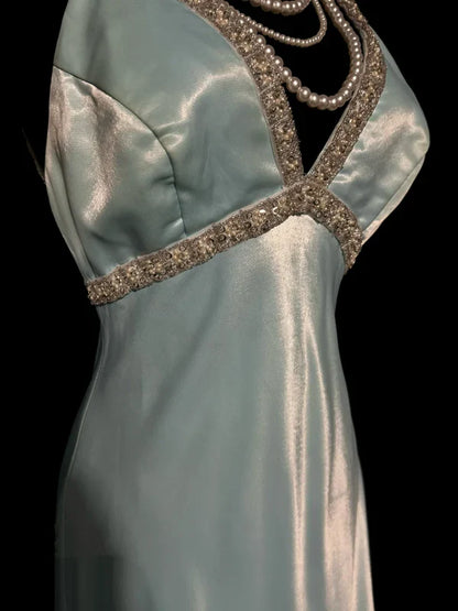 Vintage Sheath Straps Light Sky Blue 90s Long Prom Dresses Party Dress 20th Birthday Outfits Graduation Dresses SH3506