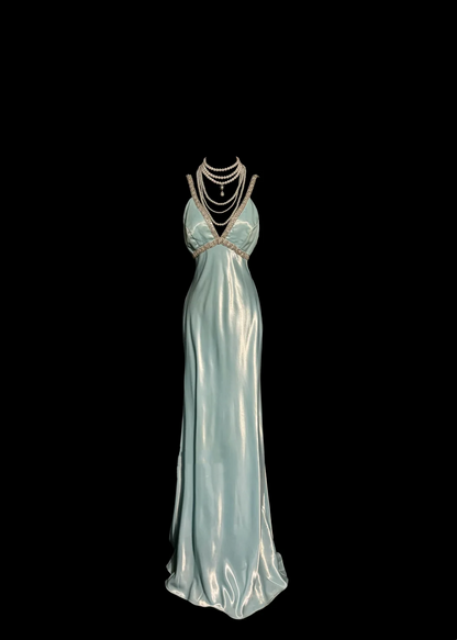 Vintage Sheath Straps Light Sky Blue 90s Long Prom Dresses Party Dress 20th Birthday Outfits Graduation Dresses W853