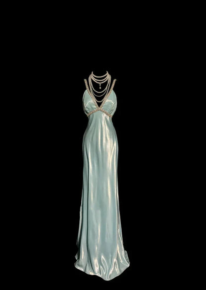 Vintage Sheath Straps Light Sky Blue 90s Long Prom Dresses Party Dress 20th Birthday Outfits Graduation Dresses SH3506